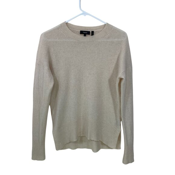 THEORY 100% Cashmere Karenia‎ Size P Crewneck Pullover Sweater Ivory Relaxed Fit - Picture 1 of 7
